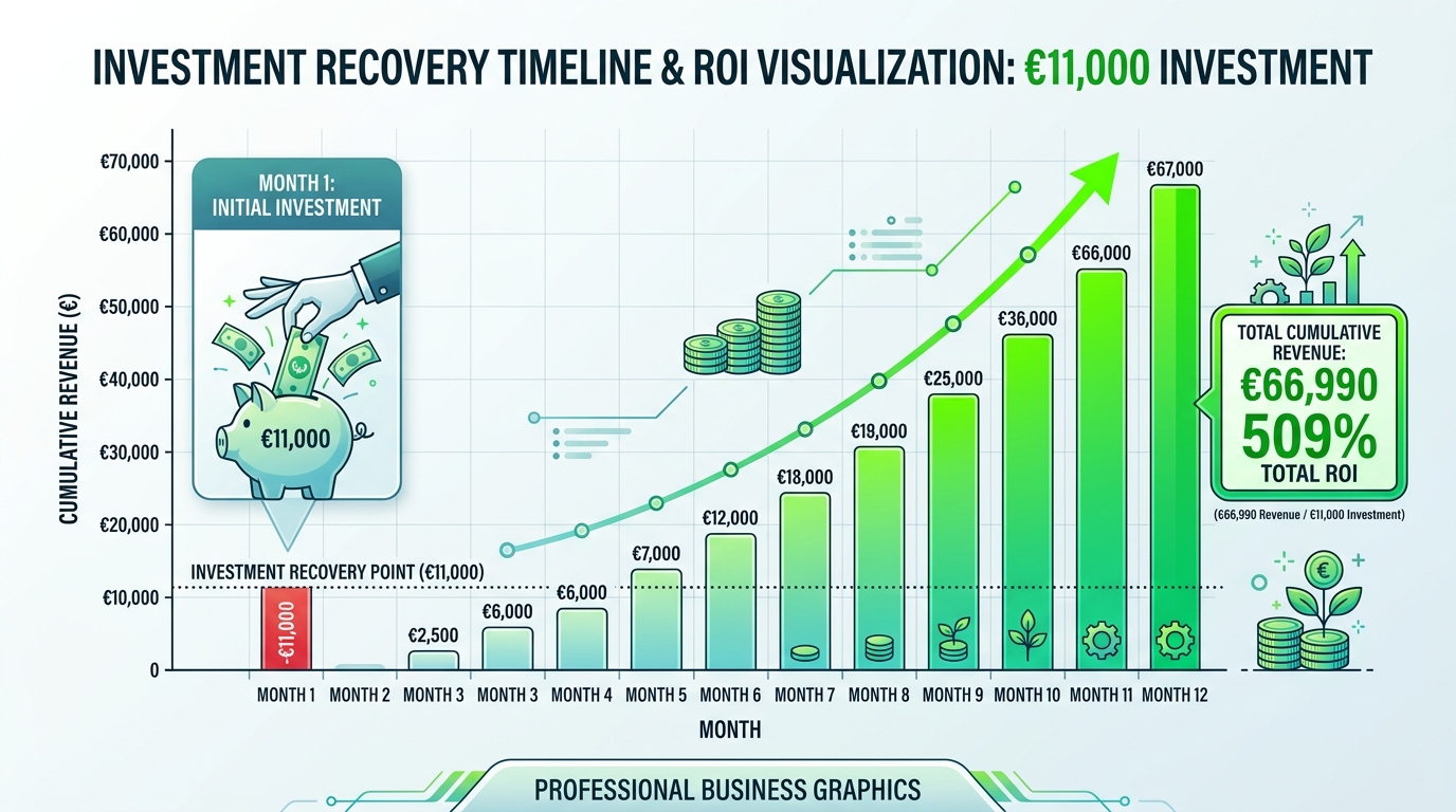 Timeline di recupero investimento DBA mostrando 509% ROI in 12 mesi