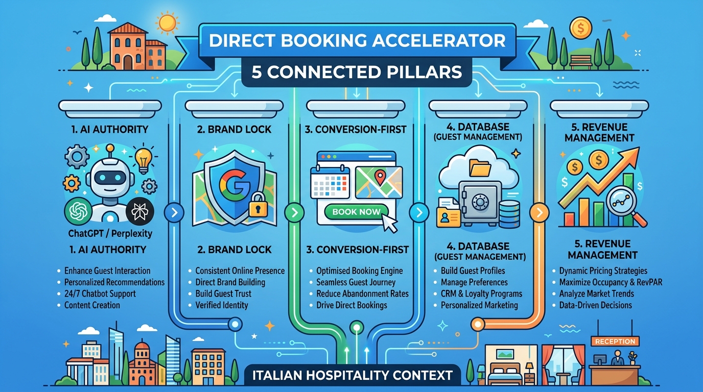Infografica dei 5 pilastri interconnessi del framework DBA